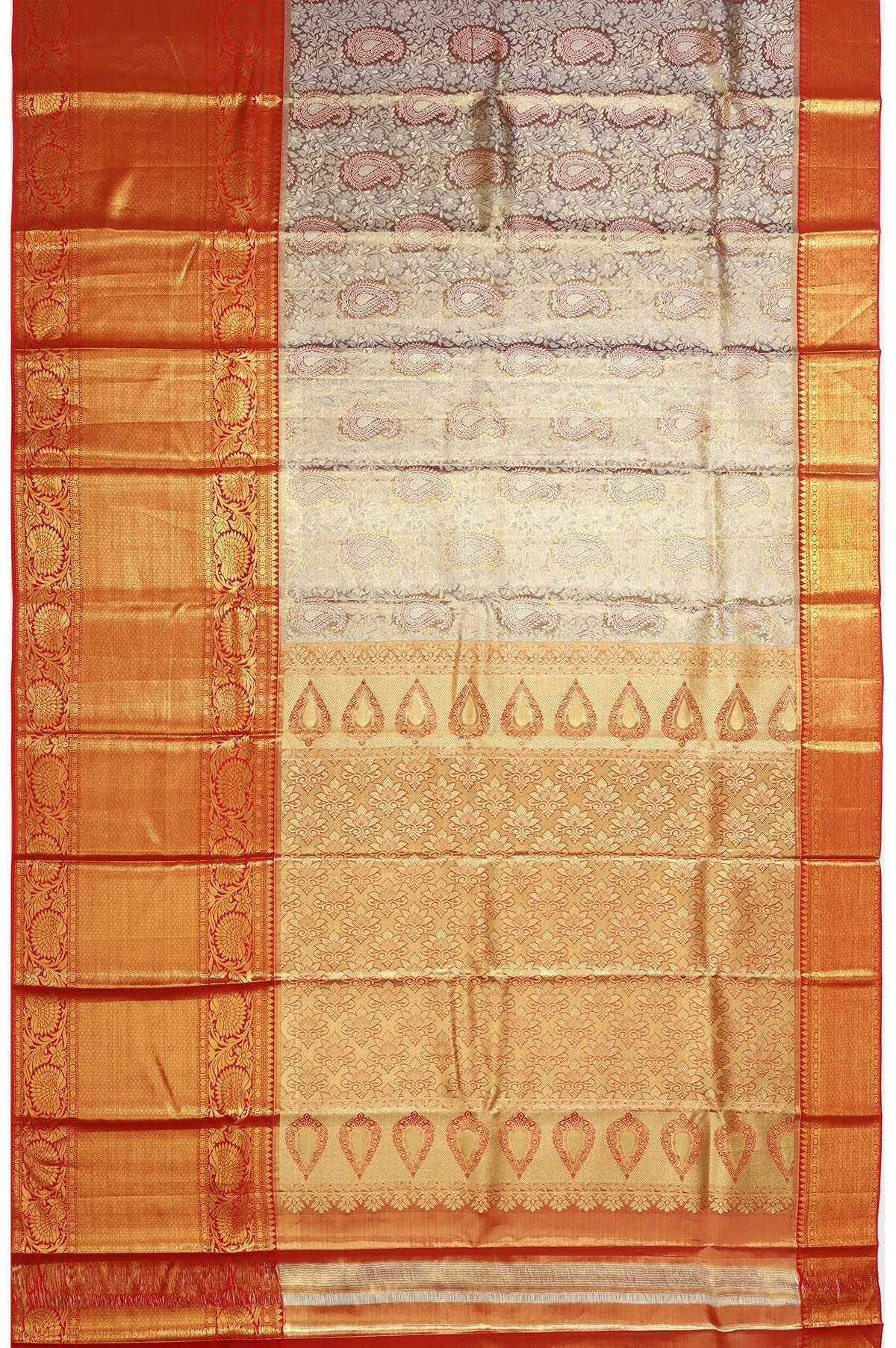 Blue Kanchipuram Silk Saree with Floral Zari and Red Pallu Regular price - Image 4