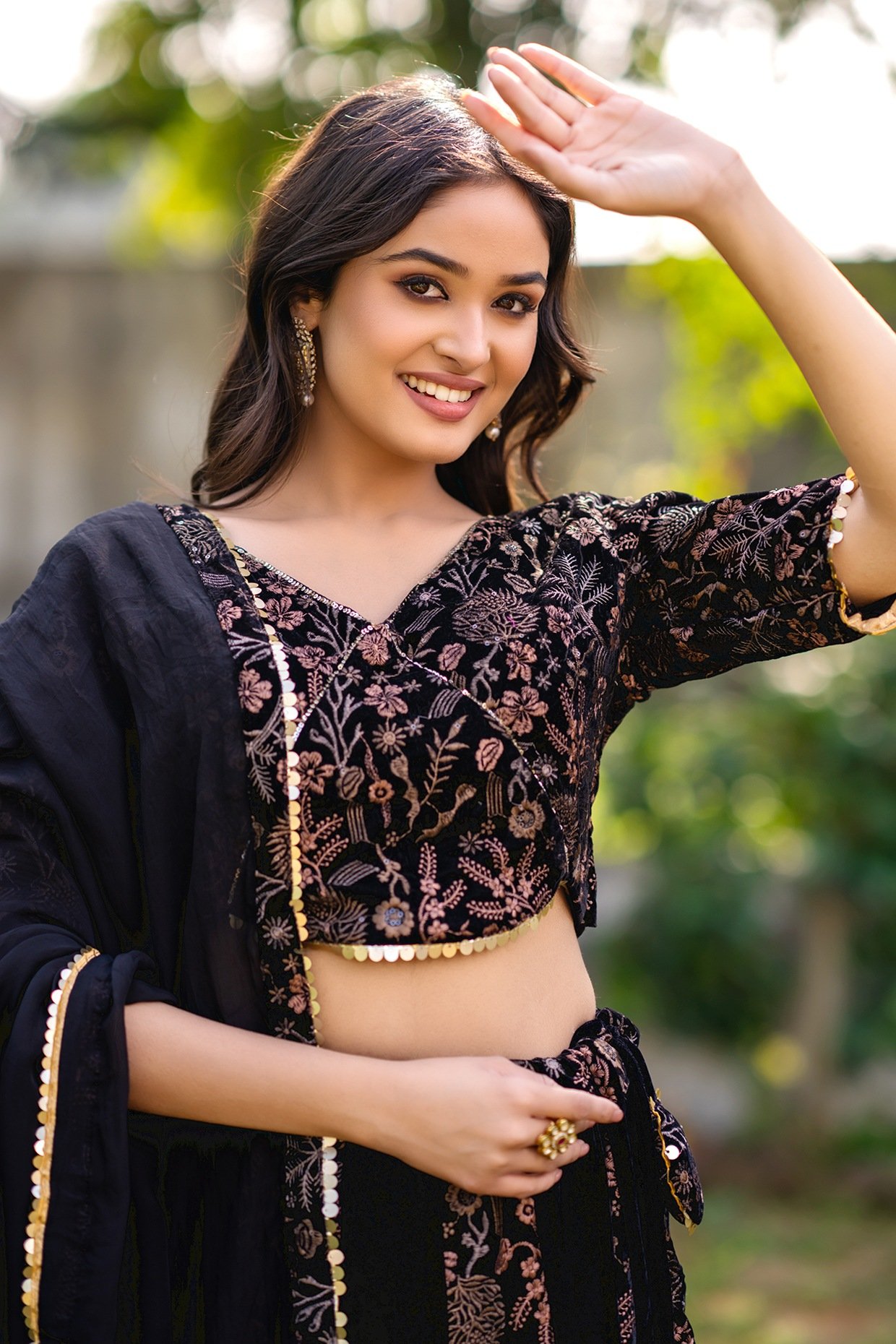 Black Velvet Sequins Embroidered Lehenga Set - Image 4