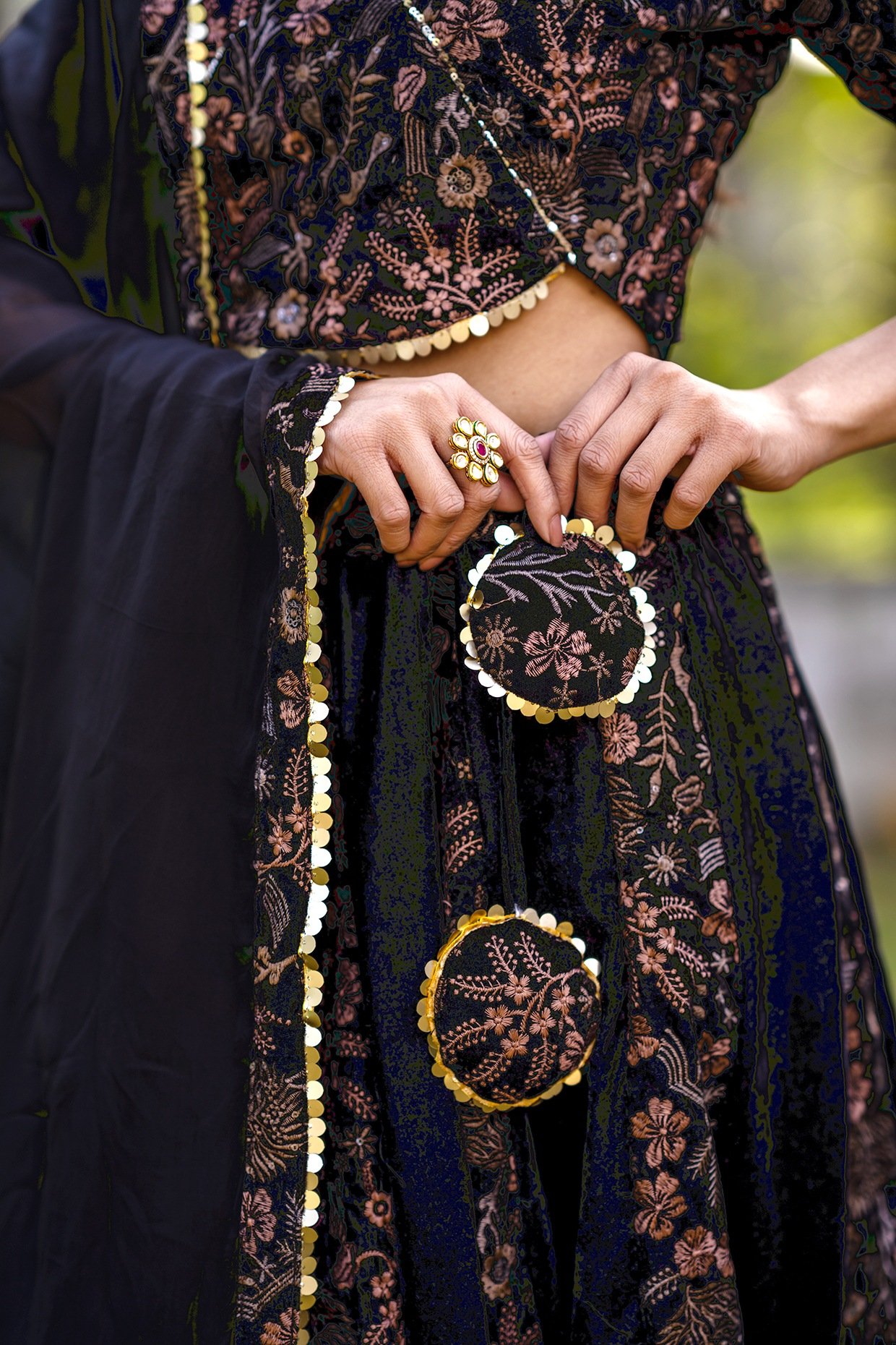 Black Velvet Sequins Embroidered Lehenga Set - Image 5