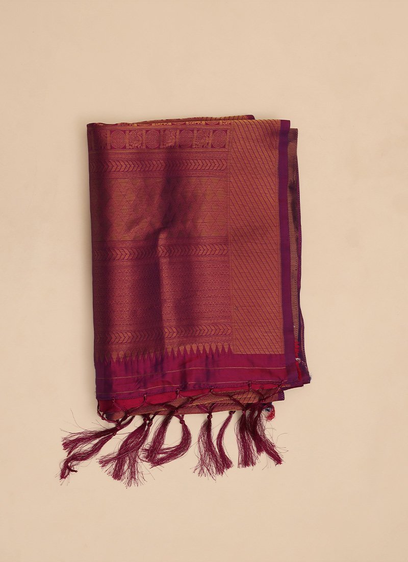 Magenta Kanchipuram Silk Zari Woven Saree Festive Wear - Image 4