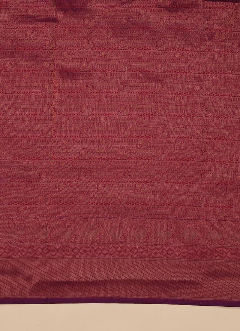 Magenta Kanchipuram Silk Zari Woven Saree Festive Wear - Image 6