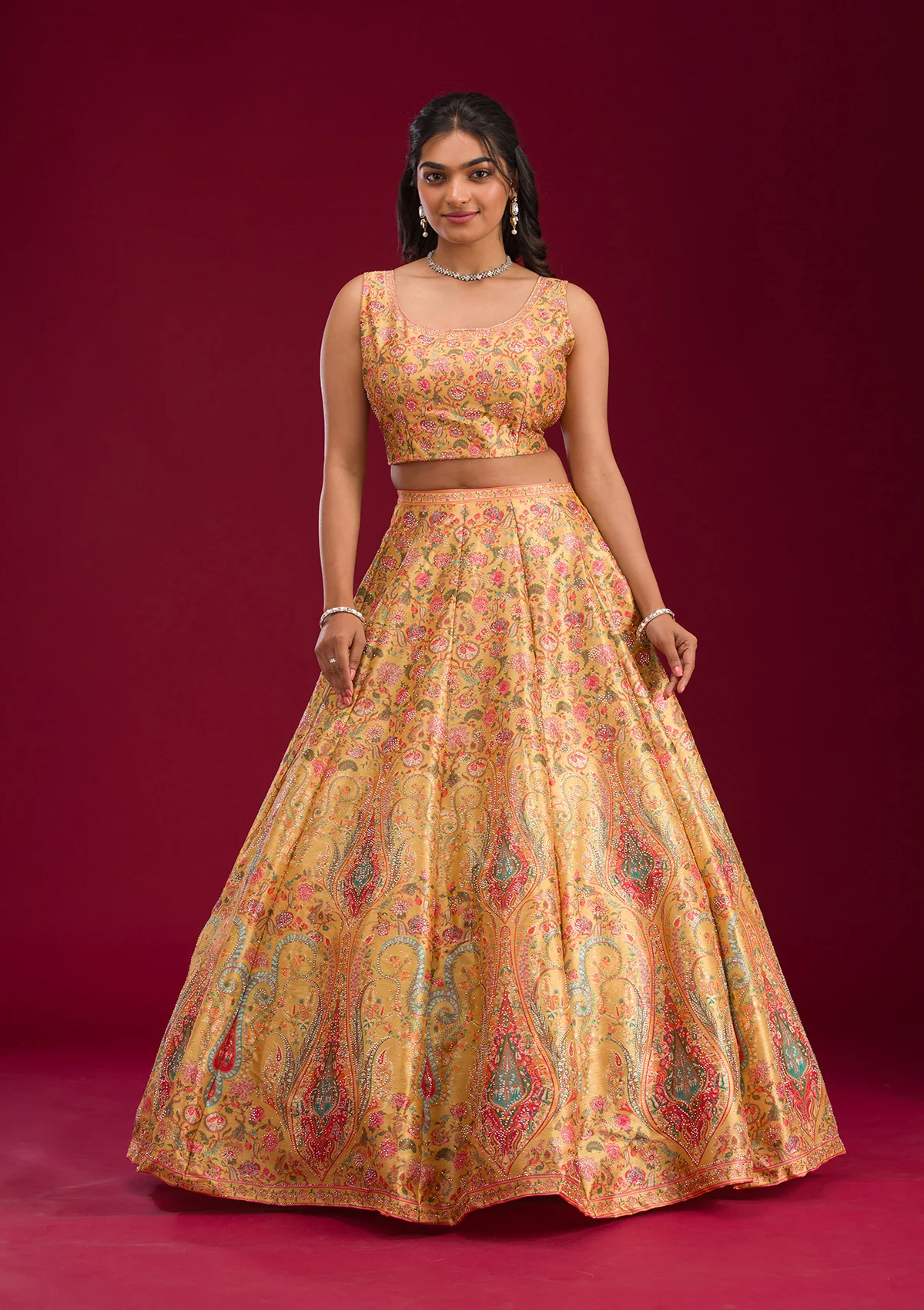 Mustard Silver Zariwork Banarasi Readymade Lehenga - Image 2
