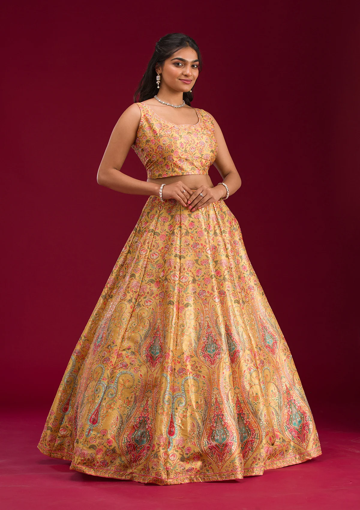 Mustard Silver Zariwork Banarasi Readymade Lehenga - Image 4