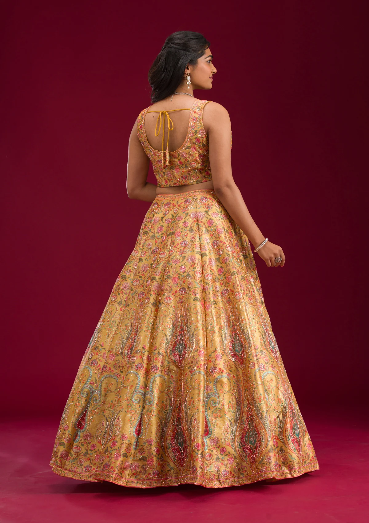 Mustard Silver Zariwork Banarasi Readymade Lehenga - Image 7