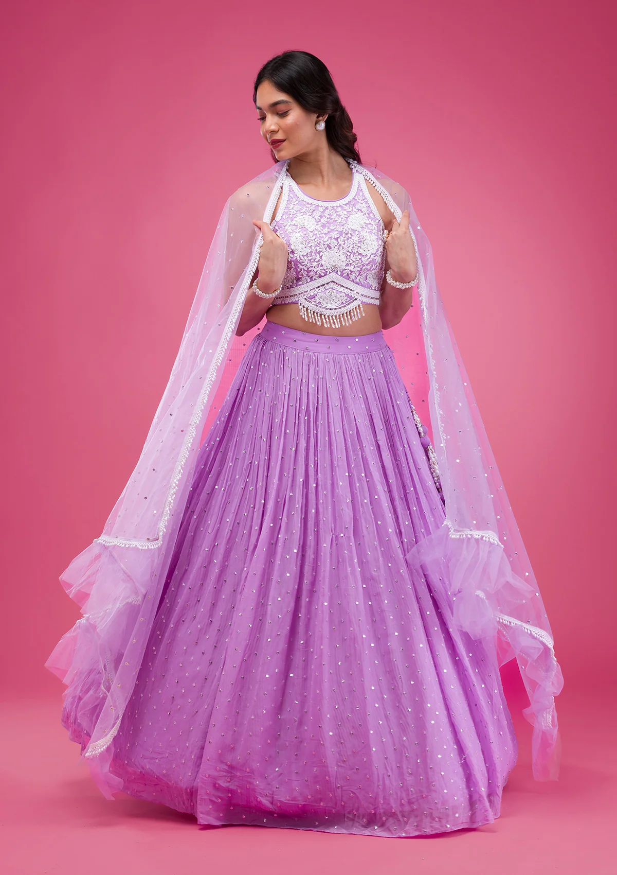 Pearlwork Georgette Readymade Lehenga