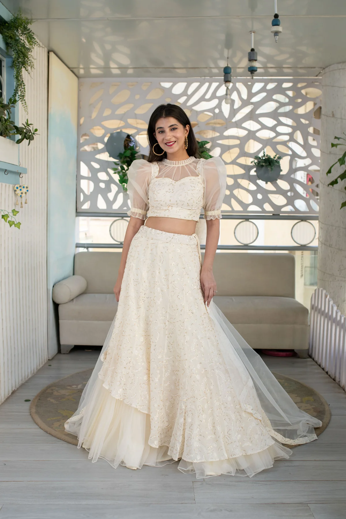 Georgette Cream Lehenga - Image 2