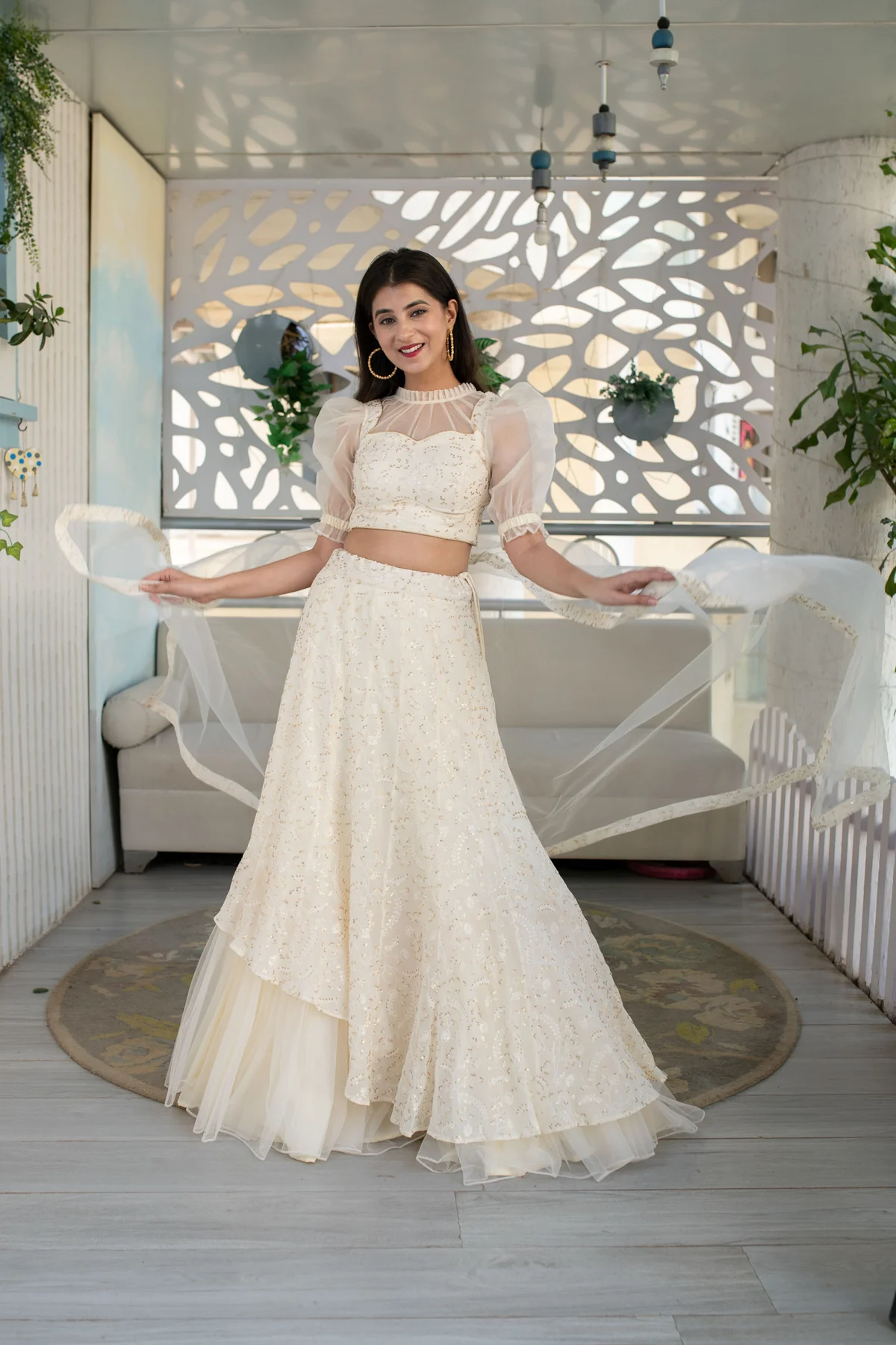 Georgette Cream Lehenga - Image 3