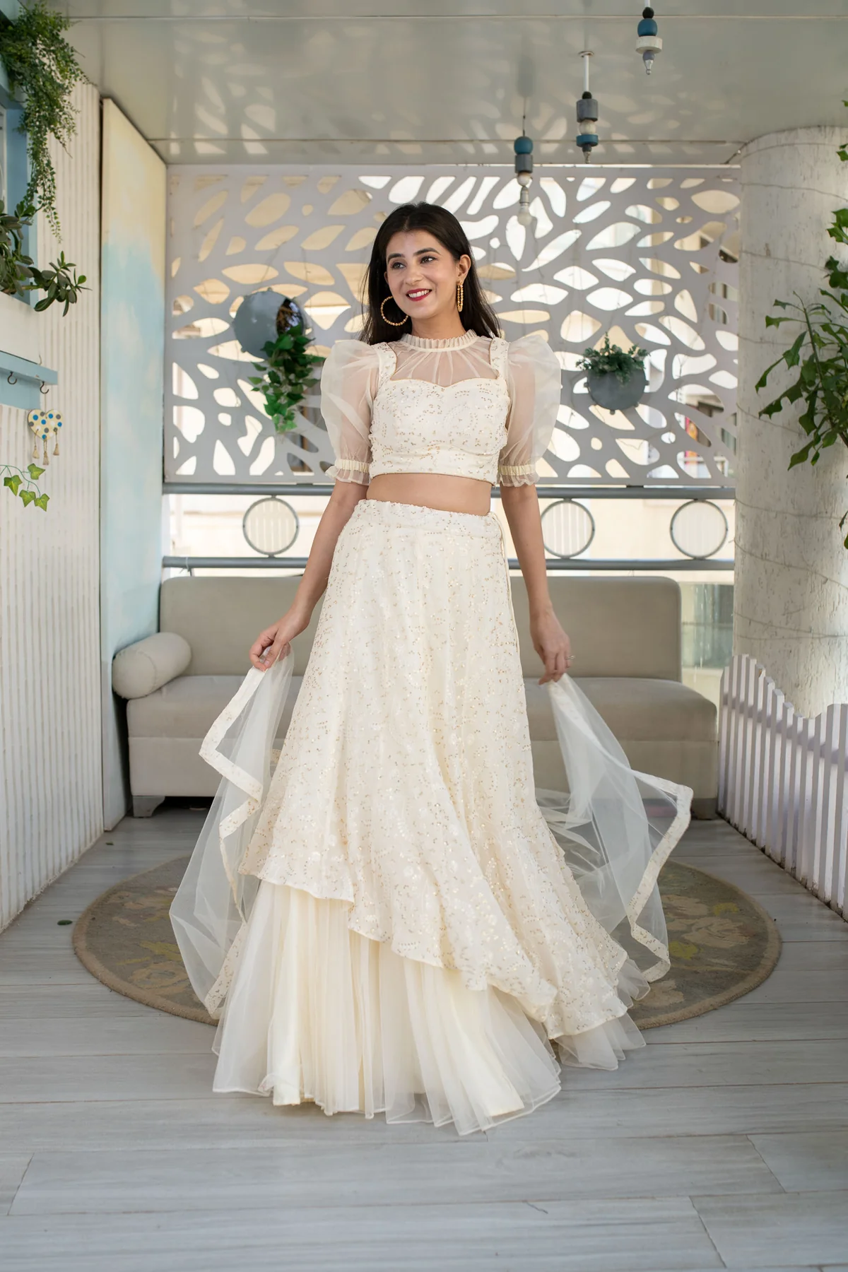 Georgette Cream Lehenga - Image 5