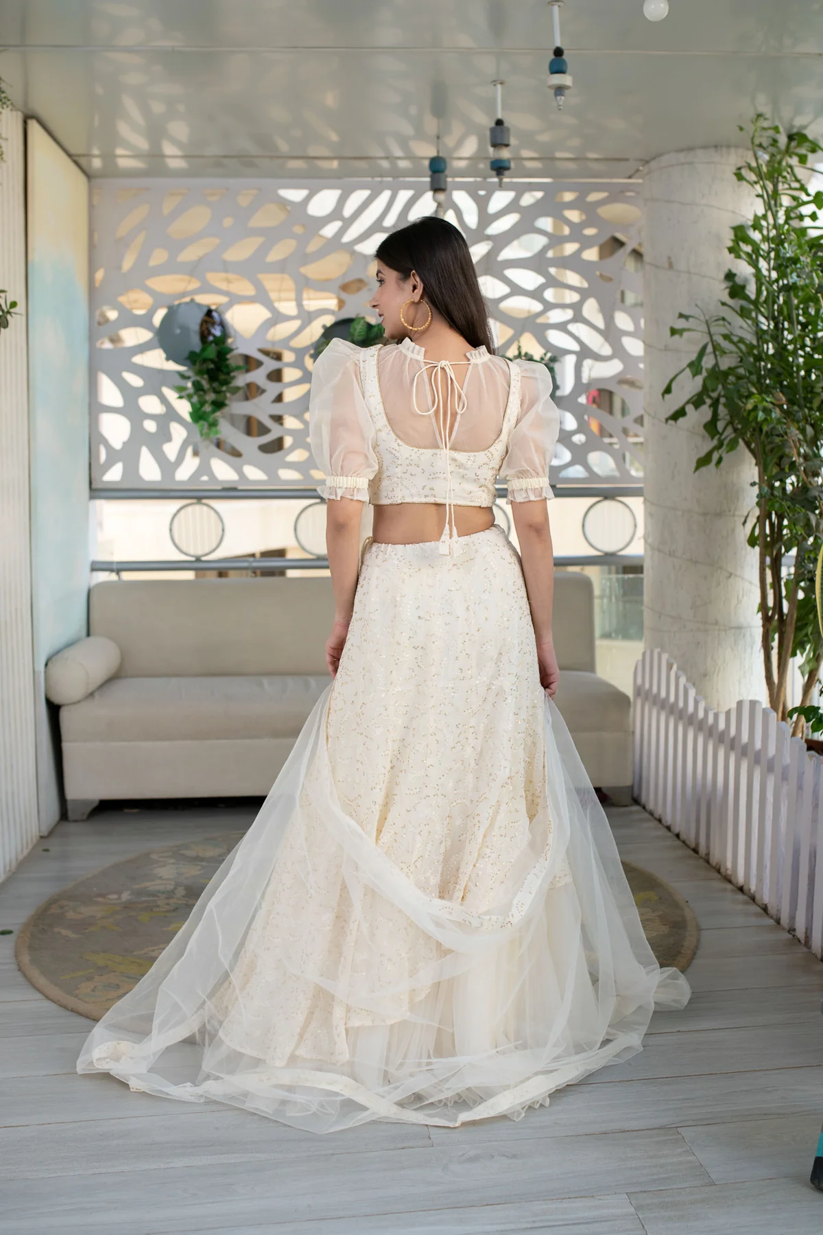 Georgette Cream Lehenga - Image 8