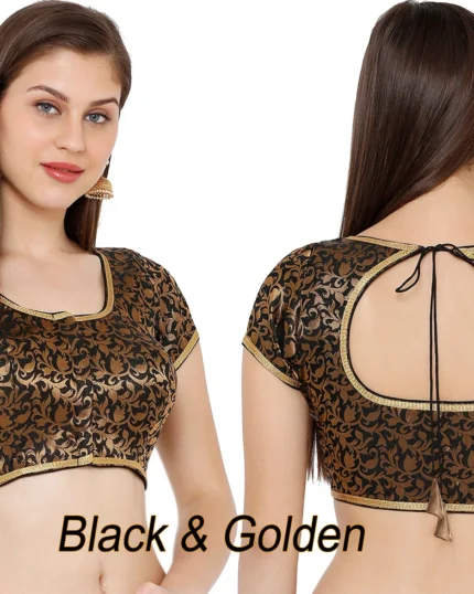 Padded blouse for saree from back side openable with hook eye
