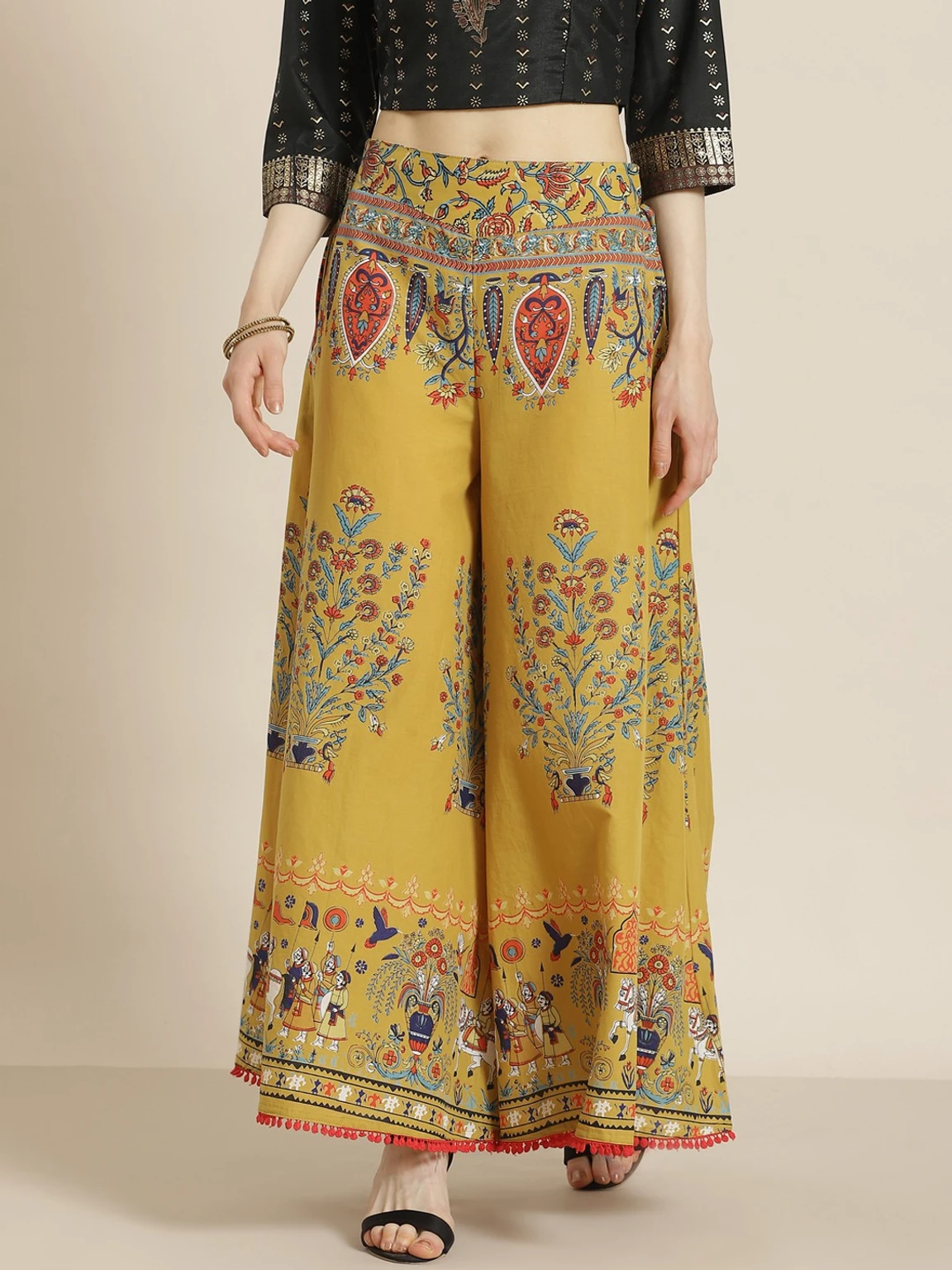 Women Flared Multicolor Pure Cotton Palazzos - Image 5