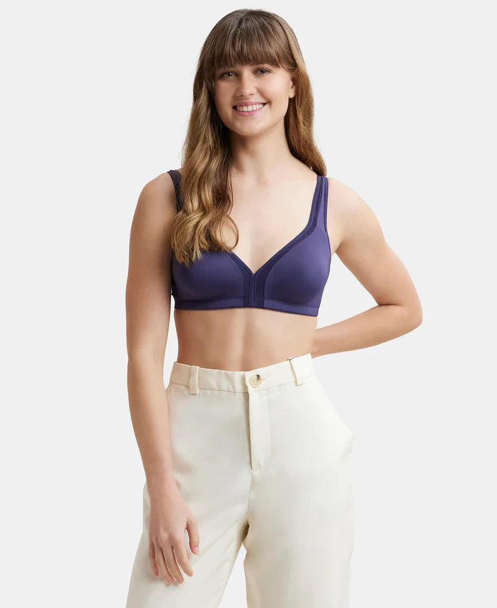 Non Padded Soft Touch Microfiber Elastane Stretch Full Coverage Everyday Bra with Stylized Mesh Panel - Image 6