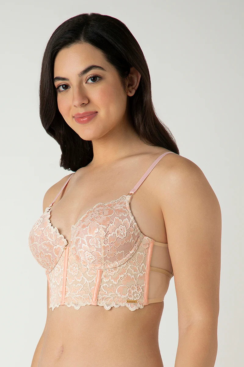 Femme Lace Padded Non-Wired Longline Bra - Image 3
