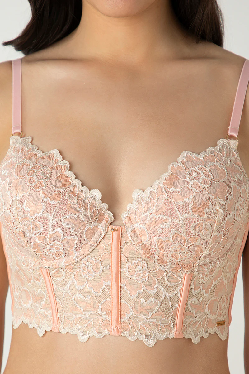Femme Lace Padded Non-Wired Longline Bra - Image 5