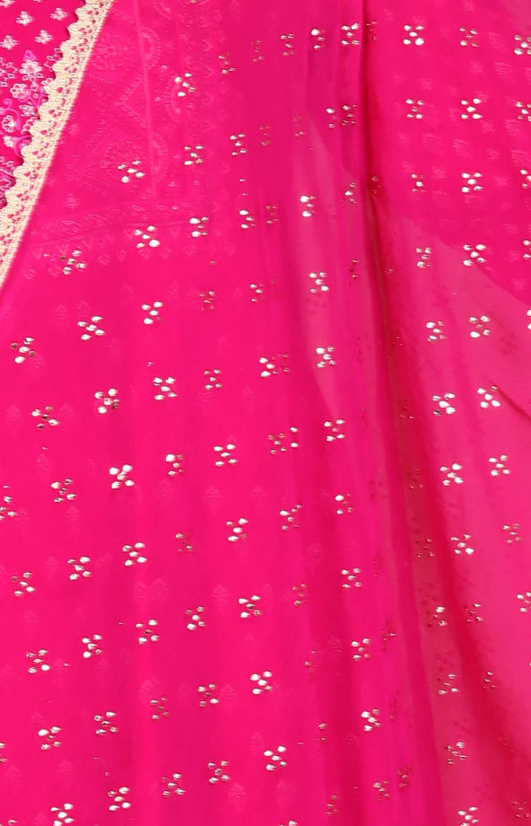 Rani Pink Chiffon Printed Dupatta - Image 3