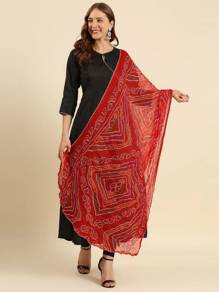 Multi Printed Bandhini Chiffon Dupatta - Image 6