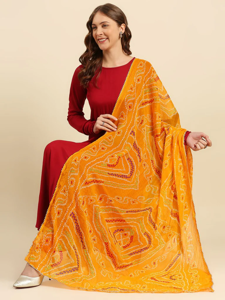 Multi Printed Bandhini Chiffon Dupatta - Image 7