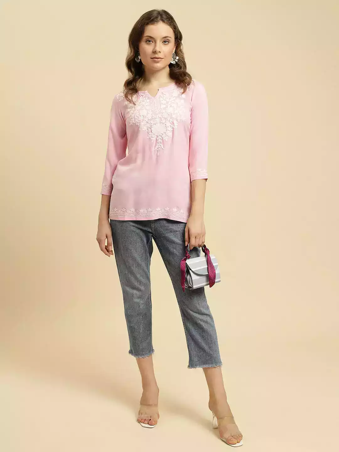 Light Pink Kashmiri Short Kurti - Image 3